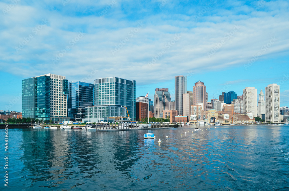 Boston Skyline, Massachusetts, USA. View from Boston Harbor.
