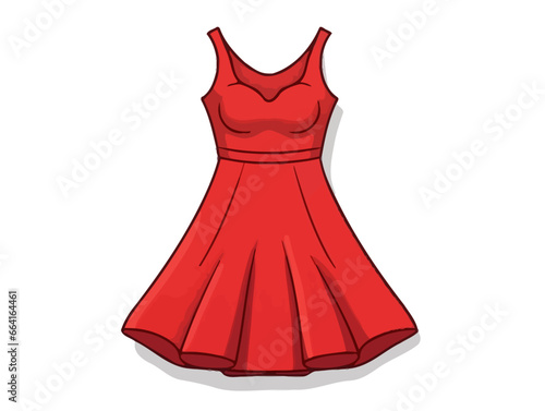 Doodle Sleeveless Red Dress, cartoon sticker, sketch, vector, Illustration, minimalistic