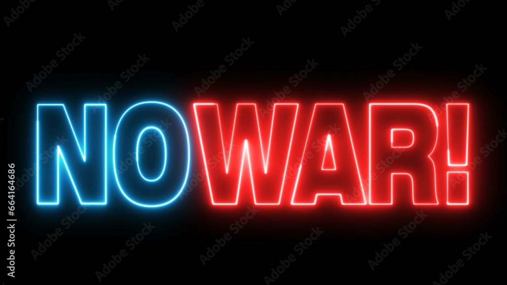 NO WAR text font with light. Luminous and shimmering haze inside the letters of the text NO WAR. No War Neon Sign. NO WAR text font with light. Luminous and shimmering haze inside the letters of the text NO WAR. No War Neon Sign.