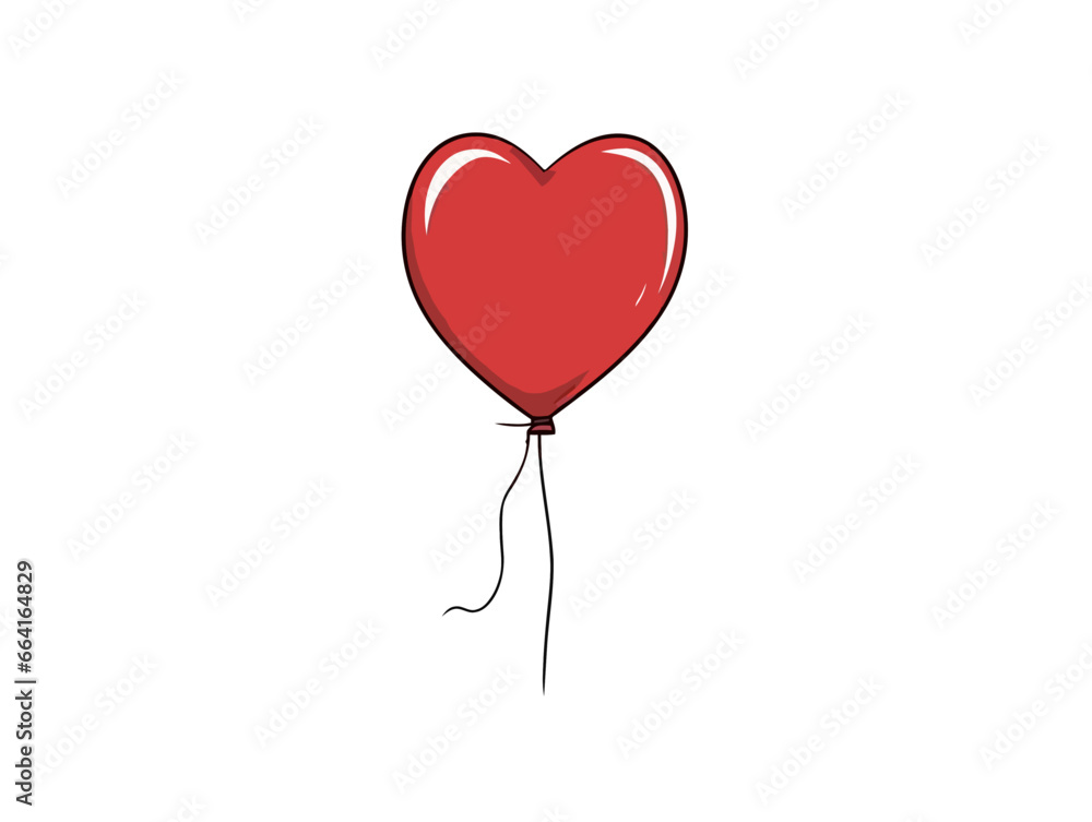 Doodle Red balloon, cartoon sticker, sketch, vector, Illustration, minimalistic