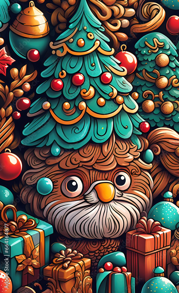 Fototapeta premium Christmas theme line art doodle cartoon pattern seamless illustration, Merry Christmas, backgrounds for smartphone,