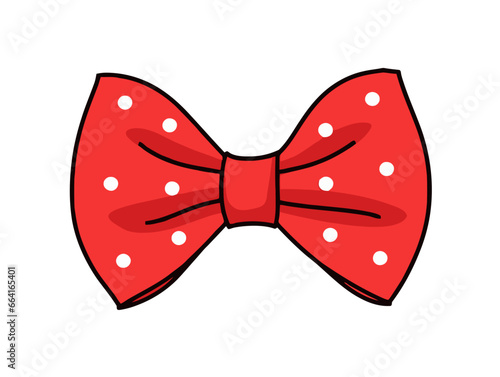 Doodle Red ribbon bow, cartoon sticker, sketch, vector, Illustration, minimalistic