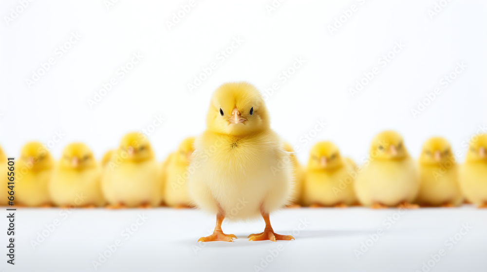 A group of little chicken on white background.