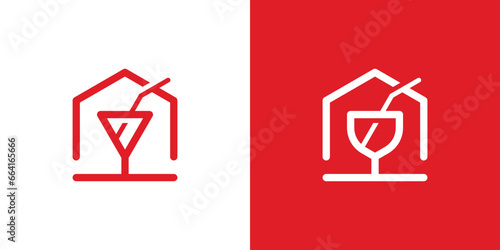 logo design combining a cocktail glass with the shape of a house.