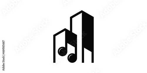 logo design combining the shape of a building with musical notes.