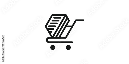 logo design combining the shape of a trolley with a book, bookstore design.