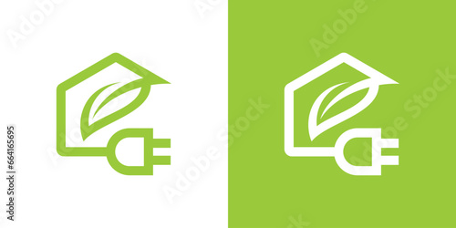 logo design combining the shape of a house with leaves and plugs.