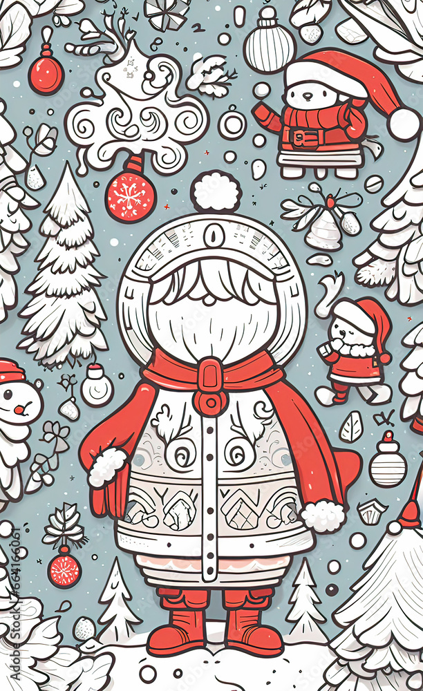 Christmas theme line art doodle cartoon pattern seamless illustration, Merry Christmas, backgrounds for smartphone,