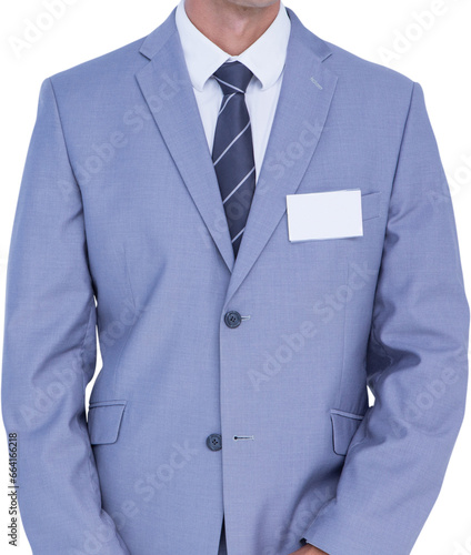 Digital png photo of mid section of caucasian businessman standing on transparent background photo