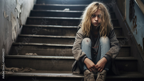 Unhappy teenage girl sitting alone.Stressed, sad and unhappy child. © Shanorsila