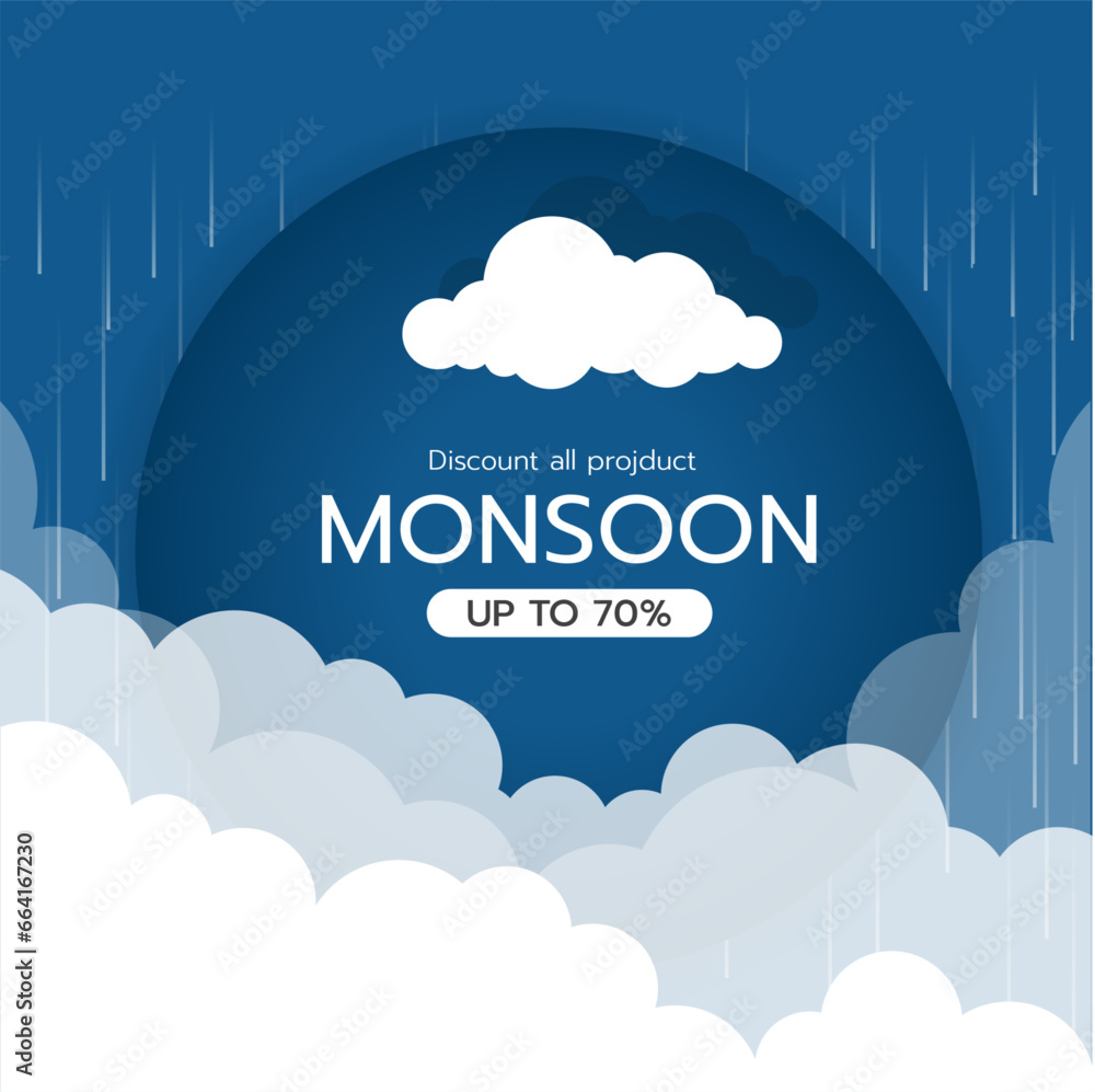 monsoon season big sale with umbrella and rainbow. realistic monsoon sale banner