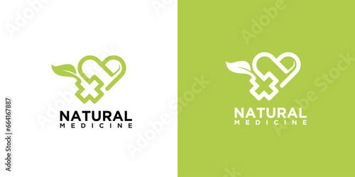 natural health service love logo, hospital logo and medical design vector illustration natural health, natural medicine


