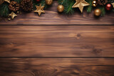 Christmas decorated wooden background with copy space, banner, poster. Generative AI