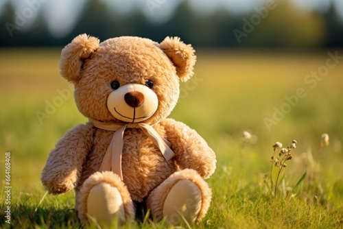 Photo of teddy bear wearing a cheerful smile