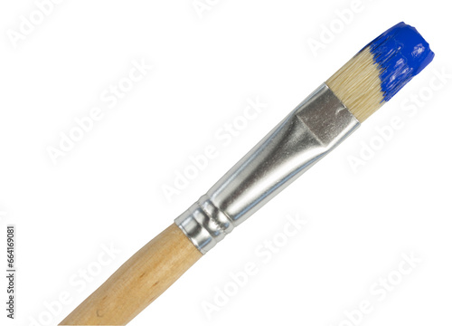 Digital png photo of brush with blue paint on transparent background