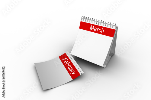 Digital png illustration of calendar pages with february and march on transparent background