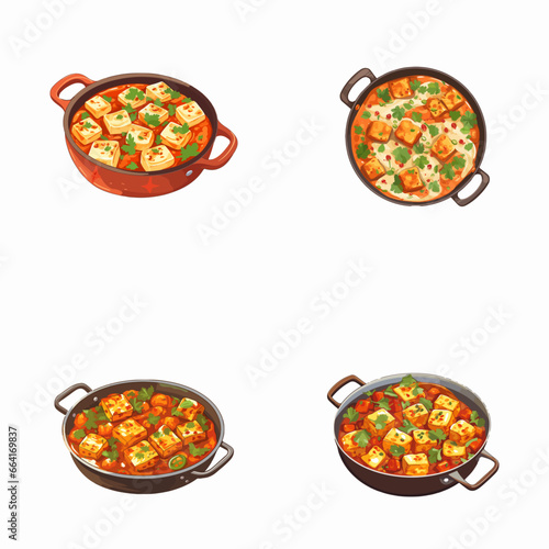 set of happy cute paneer tika masala watercolor illustrations for printing on baby clothes, pattern, sticker, postcards, print, fabric, and books