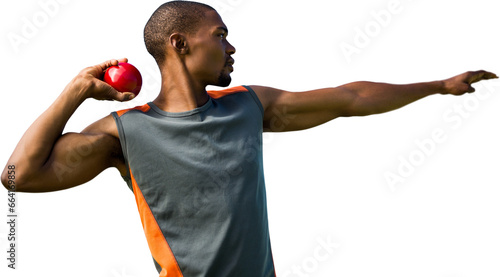 Digital png photo of african american sportsman with ball on transparent background