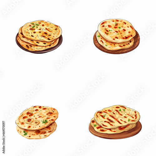 set of happy cute naan bread watercolor illustrations for printing on baby clothes, pattern, sticker, postcards, print, fabric, and books