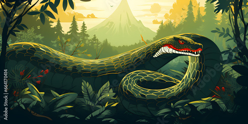 Big snake in the jungle illustration background