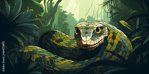 Big snake in the jungle illustration background