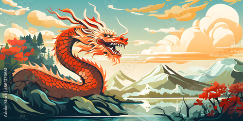 Chinese dragon art illustration background