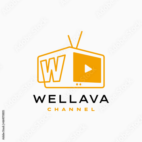 w letter mark channel television tv logo vector icon illustration