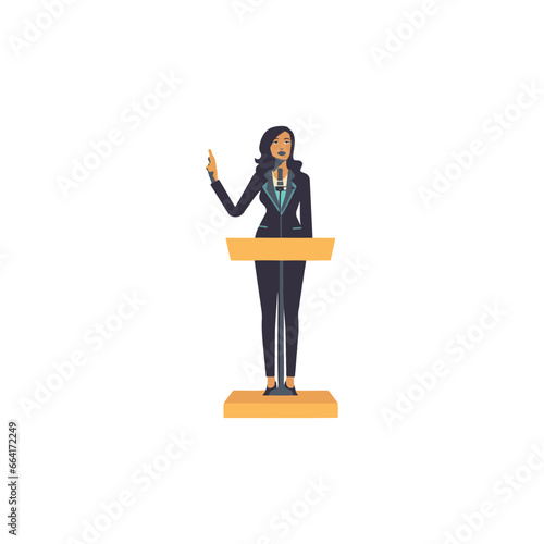 businesswoman speaking on a podium