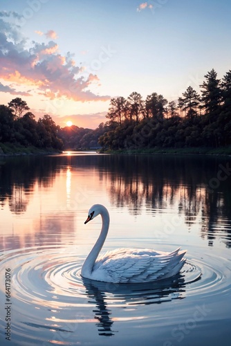 swan at sunset