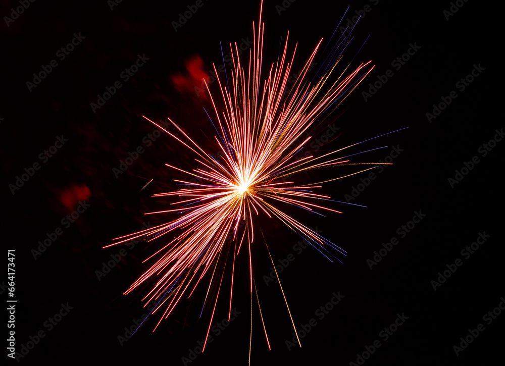 Fototapeta premium floral burst pattern of red fireworks at night
