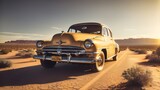 Highway Chronicles Classic Car on the Open Road - Generative AI




