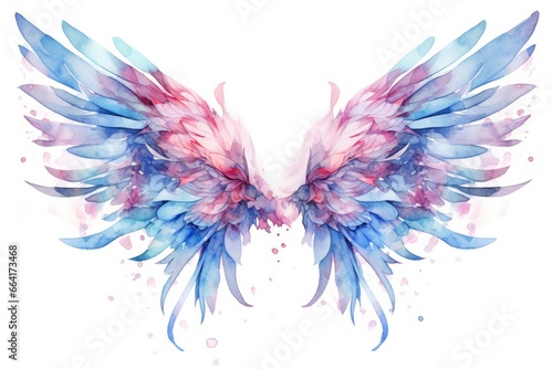 Beautiful magic watercolor blue pink wings. © ABGoni