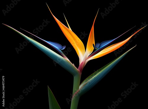 Bird of paradise flower isolated on black background. © ABGoni