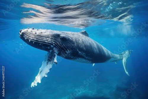 Young Humpback Whale In Blue Water. © ABGoni