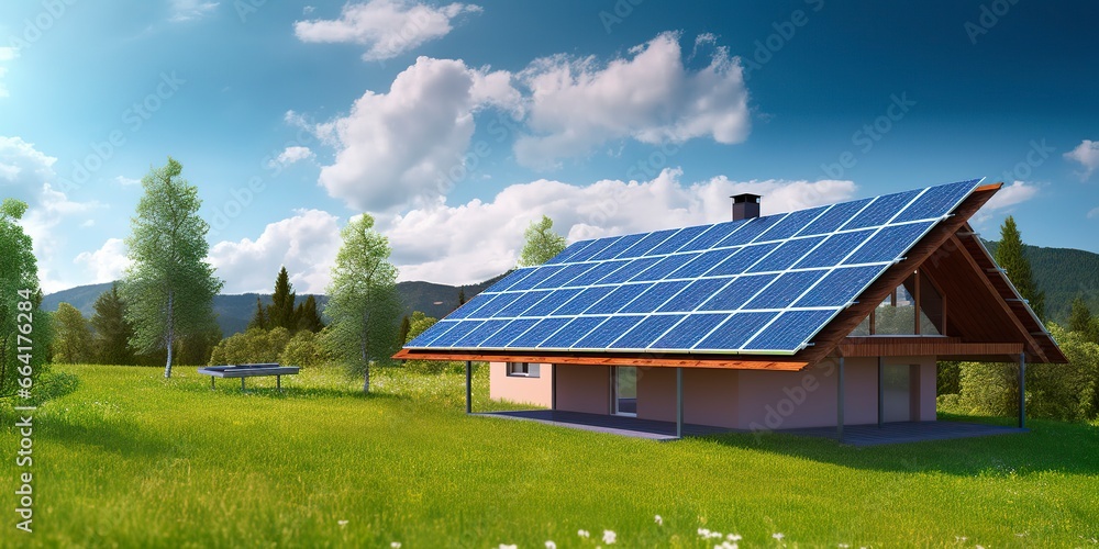 Photovoltaic solar panels. Sustainable energy. A mini power plant for a home. Photovoltaic solar panels. Sustainable energy. A mini power plant for a home.