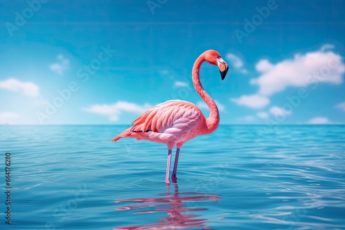 Pink Flamingo in the water.