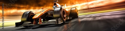 Racing car at high speed. Racer on a racing car passes the track. Motor sports competitive team racing. Motion blur background. © ABGoni
