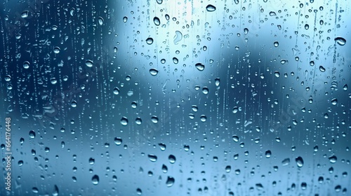 Raindrops on the window. Blue tone.
