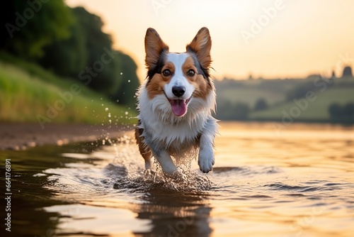 The dog runs on the water. © ABGoni