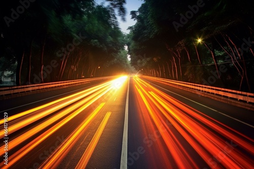 long exposure of car light trails. Generative AI