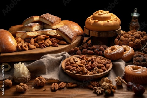 Bakery delicacy with nuts and sugar. Generative AI