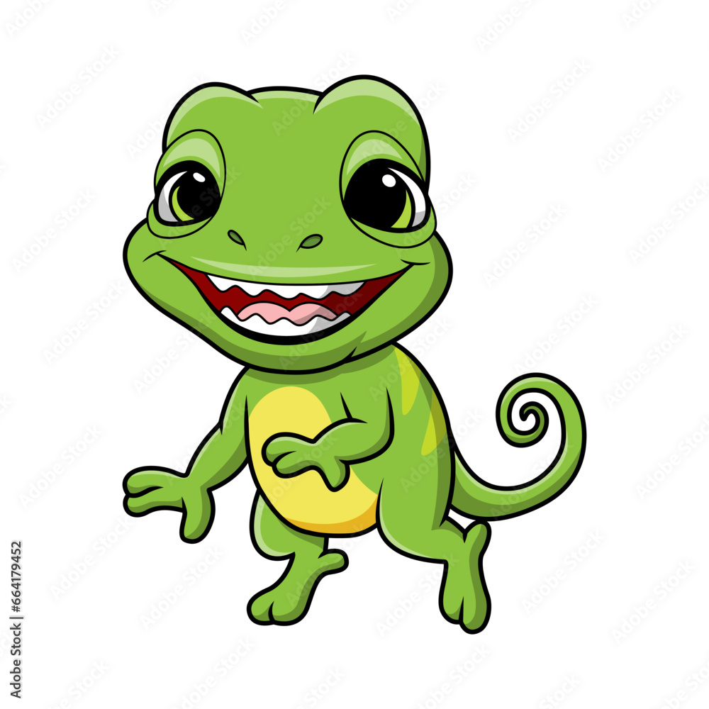 Fototapeta premium Cute chameleon cartoon on white background