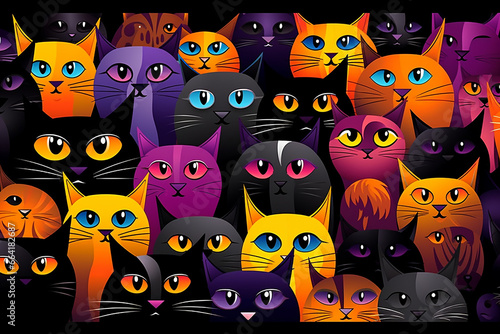 art of group of cats on the background, cats vibrant for stage backdrops poster bedroom nursery, cat lovers art collage