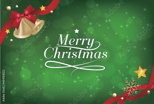 クリスマスベルのメッセージカード（緑背景）