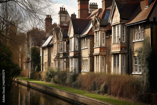 Historic district in Cambridge, England. Generative AI photo