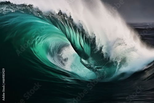 Extreme close up of thrashing emerald ocean waves. photo