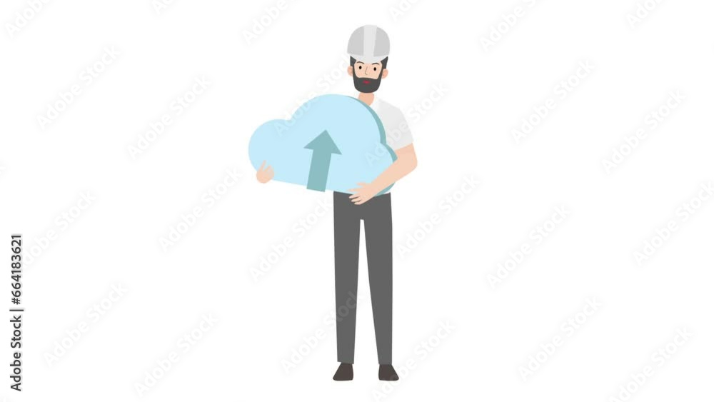 Engineer uploading to cloud character design Engineer uploading to cloud character design