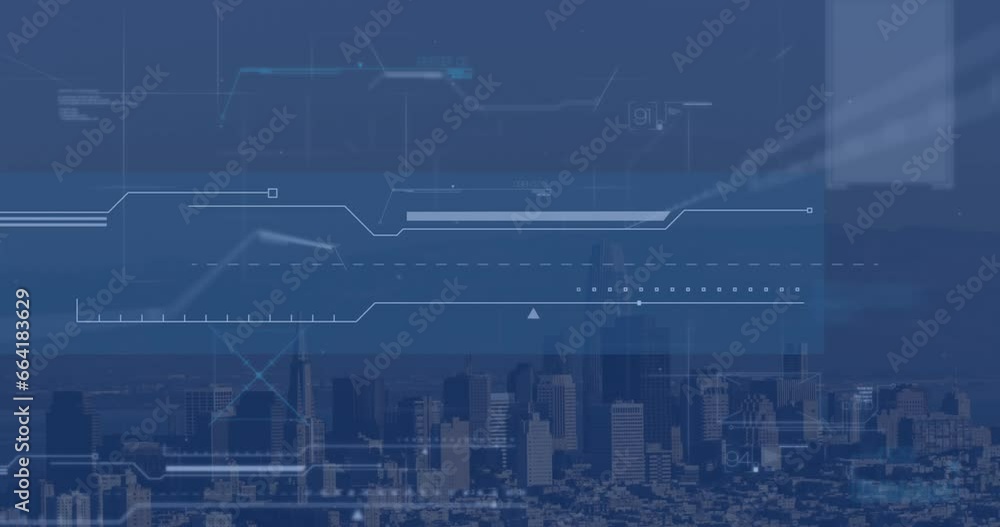 Animation of data processing over cityscape Animation of data processing over cityscape