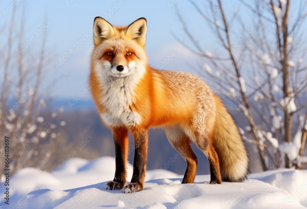 Red fox standing on snow. Red fox standing on snow.