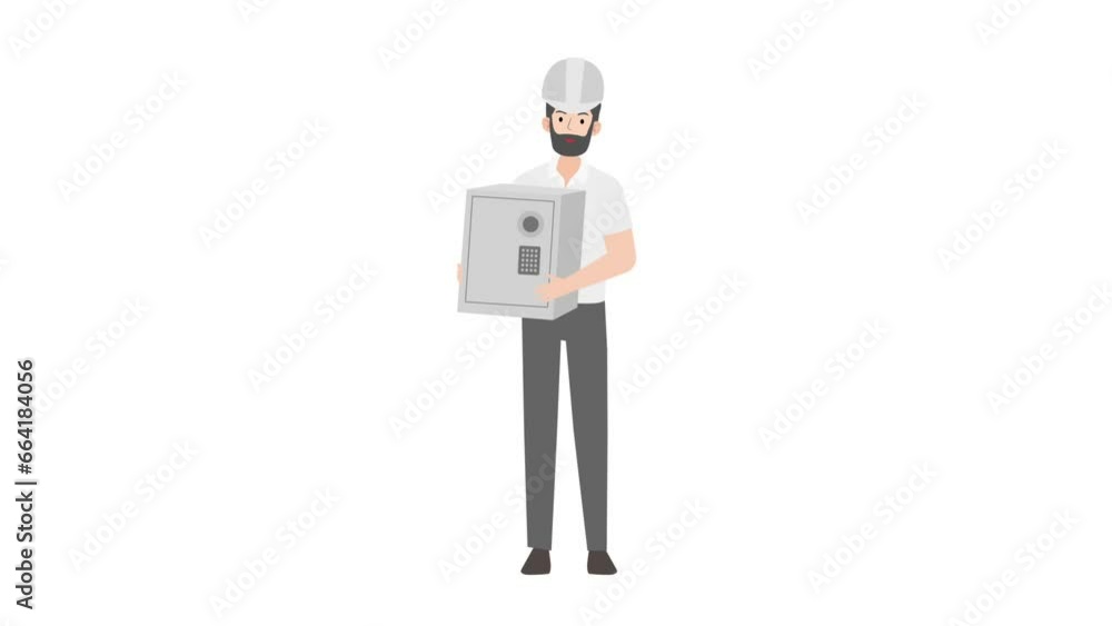 Engineer using bank safe locker character design Engineer using bank safe locker character design